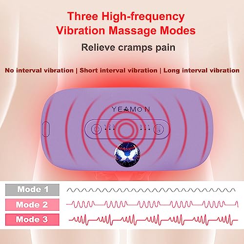 Image of Portable Cordless Heating Pad, Electric Waist Belt Device,Fast Heating Pad with 3 Heat Levels and 3 Vibration Massage Modes, Back or Belly Heating Pad for Women and Girl(Light Purple)