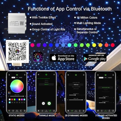 Image of AKEPO 16W Car Home Dual-Head Twinkle Fiber Optic Light Engine, Twinkle+APP Control+Music Activated+28-Key Remote for Starlight Headliner Kit