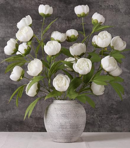 florisso 6 Pcs Peony Artificial Flowers for Vase 27 - Fake Stems (Cream)