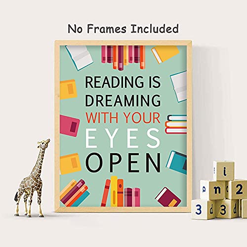 Image of CHDITB Unframed Colorful Art Print Motivational Quote Read More Books Wall Art Painting,Set of 9 (8 inchx10 inch) Canvas Watercolor Cartoon Inspirational Saying Poster for Classroom Kids Room Nursery Decor