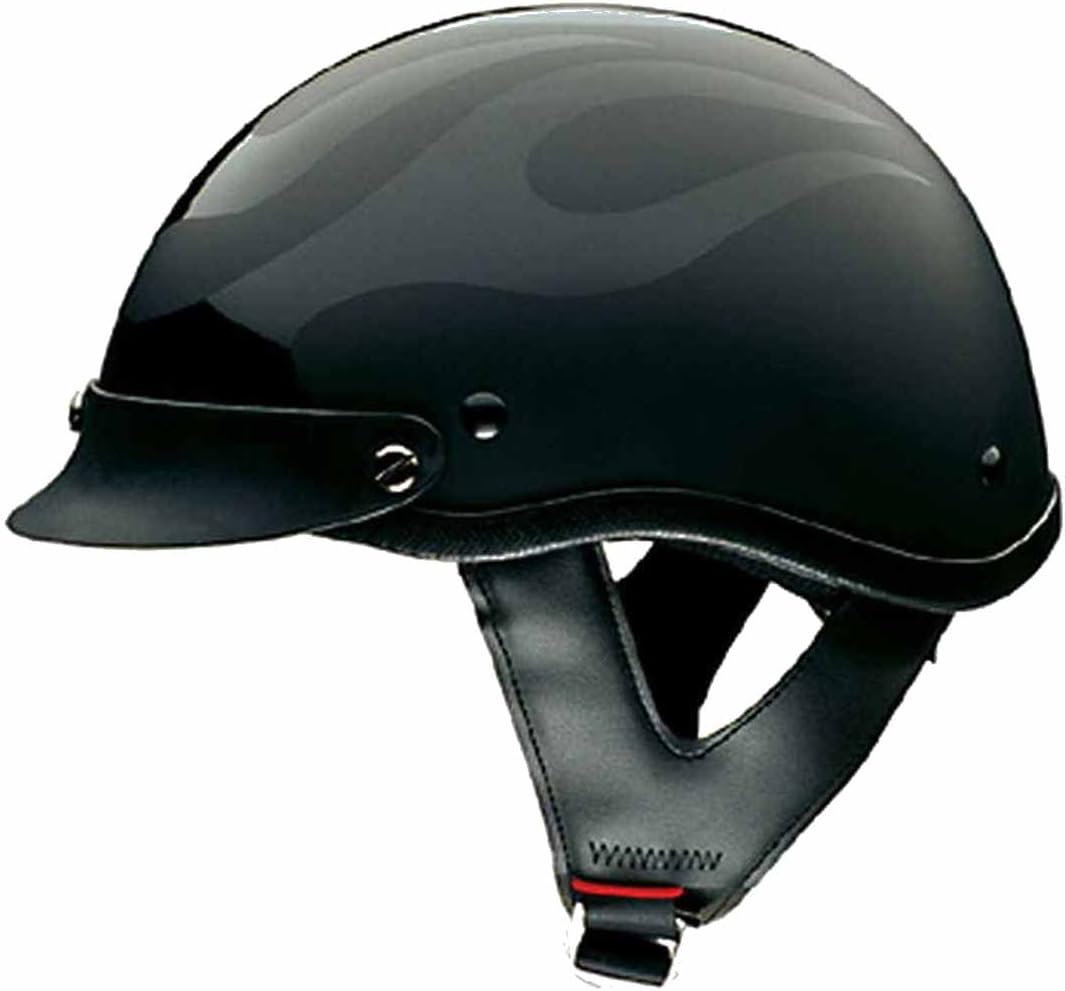 HCI Black Flat Flame Motorcycle Half Helmet w/ Visor - ABS Shell 100-119 (2XL)