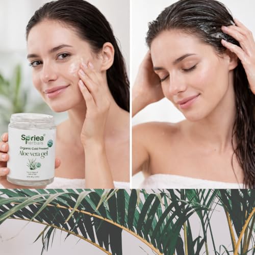 Image of Organic Cold Pressed Aloe Vera Gel For |Face with Pure Aloe Vera| & Vitamin E for Skin and Hair- Paraben & Sulfate Free |480 g (Pack of 2)