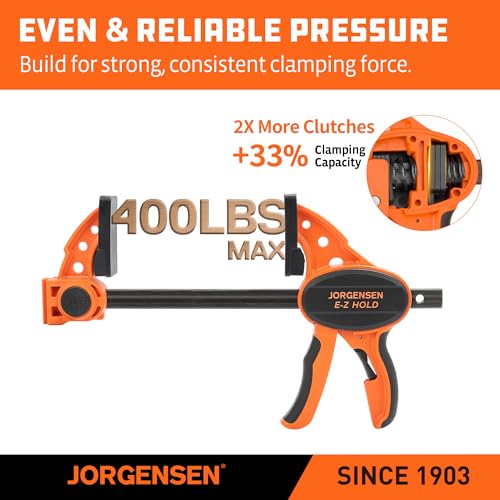 Image of Jorgensen 6 inch One Hand Clamp /Spreader, 400 Lbs Clamping Force, E-Z Hold Bar Clamps Set, Medium Duty, 2-pack
