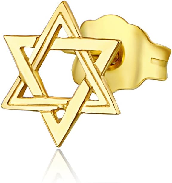 14k REAL Yellow Gold Star of David Stud Earrings (6 x 6 mm)