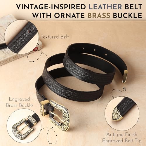 Image of 25mm Genuine Leather Waist Belt for Women - Fancy Vintage Buckle Belt For Jeans | Stylish Adjustable Party Belt For Ladies /Girls /Women | Waist Size 28-44 Inches