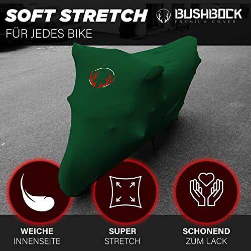 BUSHBOCK® Premium Cover Indoor Motorrad Abdeckplane-Staubschutz-elastischer, atmungsaktiver Samt-Stretchstoff (XL-XXL, Grün)
