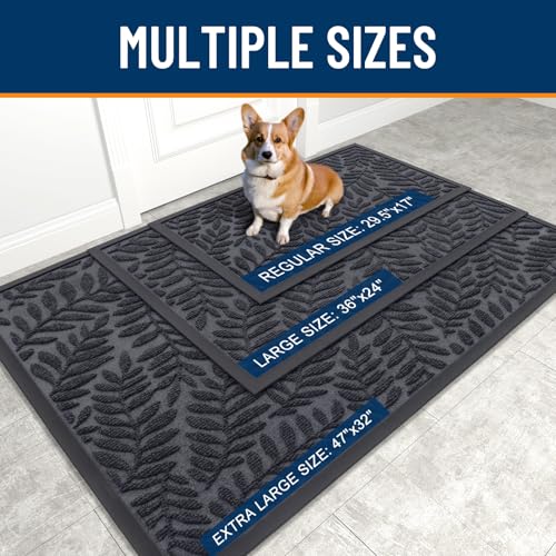 Image of OLANLY Door Mat Indoor Outdoor Entrance, 29.5x17, Waterproof All-Weather All-Season Doormat, Sturdy Natural Rubber, Stain and Fade Resistant, Low Profile, Easy Clean Patio Entryway Mat, Medium Grey
