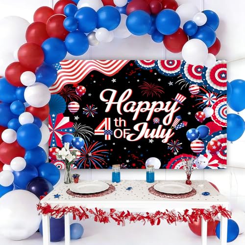Image of AIBIIN Happy 4th of July Backdrop Fourth of July Banner 4th of July Decorations Patriotic Backdrop for Photography Independence Day Party Decorations Supplies 82.67 x 59.05 Inch