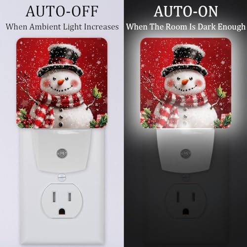 Image of NEWzone Xmas Snowman Night Light Set of 2, Auto Sensor LED Dusk-to-Dawn Nightlights, Plug-in Sensor Lamp for Bedroom Bathroom Kitchen Hallway Stairs Decorative