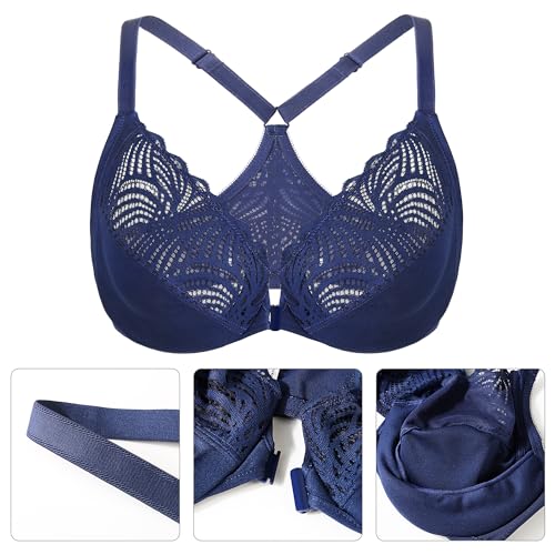 Image of Lemorosy Women's Full Figure Front Closure Racerback Underwire Everyday Bra | Plus Size, Lace, Unpadded