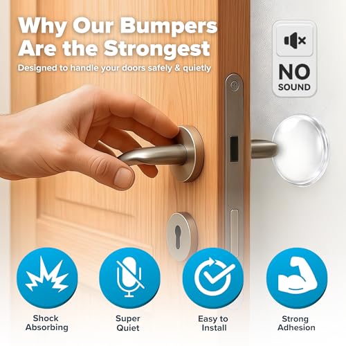 Image of STRONGEST HOME Door Stoppers (Medium) 2 inch - Door Stop for Wall with Strong Back Adhesive - Quiet and Shock Absorbent Silicone Wall Protectors from Door Knobs - Protects Every Surface - (Clear | 10 PCS)