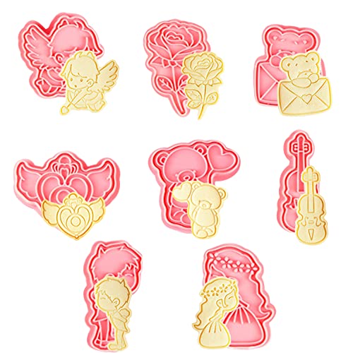 ZOOMPIL Tagliabiscotti San Valentino Set, Set di 8 formine per biscotti per San Valentino, per Biscotti Stampi Biscotti Conestrattore Perfettoper San Valentino DIY Decorazioni Accessori