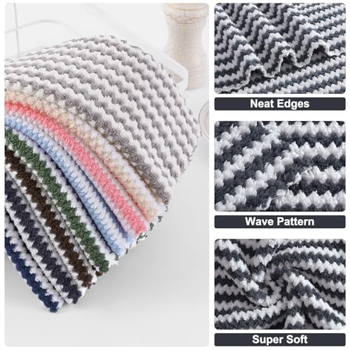 Homaxy 12 Pack Kitchen Dish Cloths, Ultra Soft and Absorbent Dish Towels, Reusable Fast Drying Microfiber Cleaning Cloth, Coral Velvet Wave Design No-lint, 10 x 10 inches, Dark Grey - Image 4