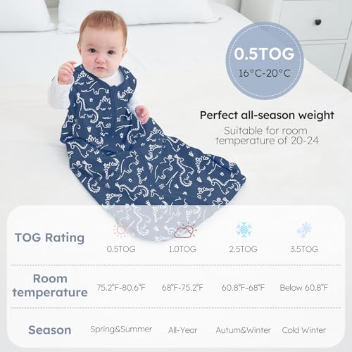 Image of Yoofoss Baby Sleep Sack 6-12 Months 0.5 TOG Baby Wearable Blanket, 100% Organic Cotton Infant Toddler Sleeping Sack 2-Way Zipper Lightweight Sleep Sack, Grizzly