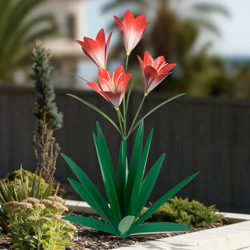 Image of TOMBABY 32.28 Inch Metal Agave Plant Outdoor Decoration Lily Mexican Yard Art Garden Gift Home Decor Hand Painted Metal Agave Garden Yard Statue (1pc, Green)