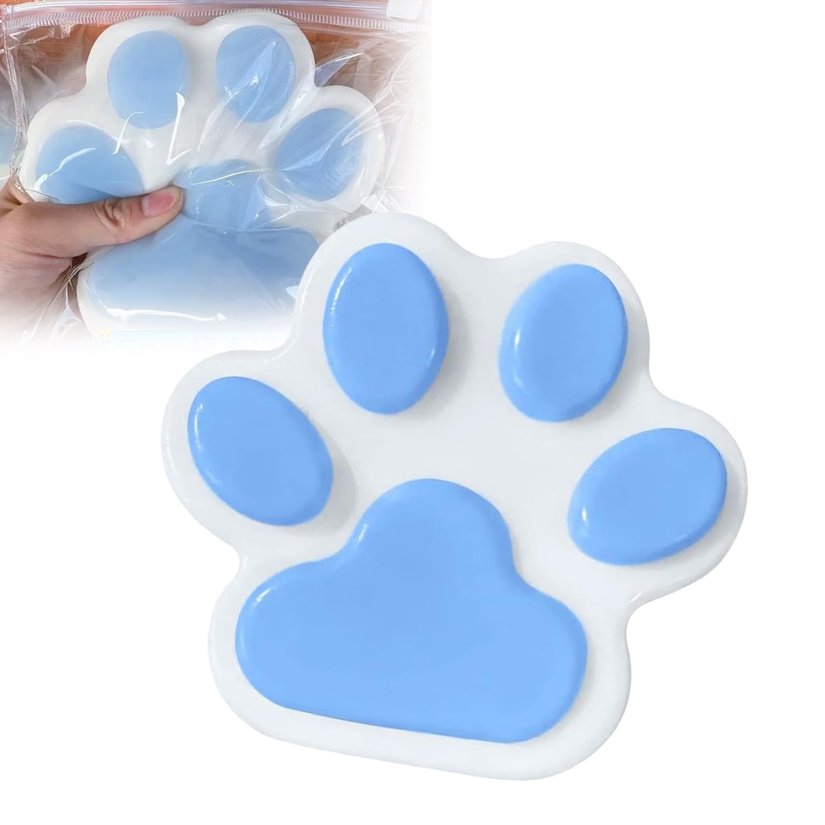 スクイーズ玩具 猫の爪 肉球スクイーズ 14cm TPR ふわふわ 低反発 解圧おもちゃ 大きな肉球 袋付き 防塵 感覚玩具 握る玩具 解消 ブルー