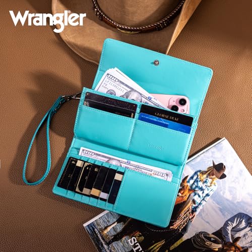 Image of Montana West X Wrangler Western Wallets for Women Trifold Wristlet Wallets Large Capacity Women Clutch Wallet with Coin Purse