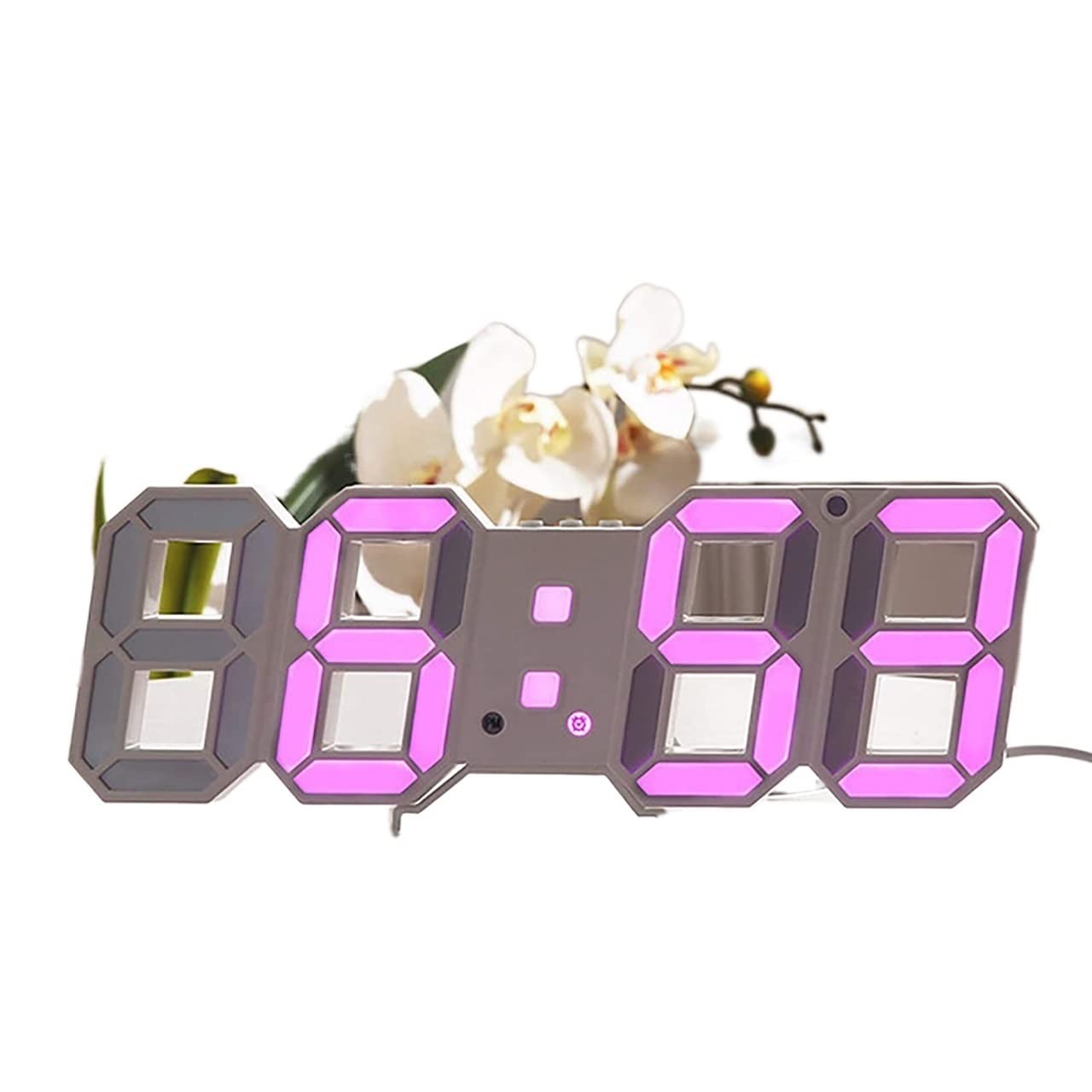 Sjdopulse Pink 3D Wall Clock Digital Clock Alarm Clock, Electronic Alarm Clock Display Time/Temperature/Date/Infrared Remote Control,