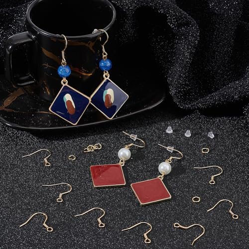 SOFPLATE 1 Box 300Pcs Fish Hook Ear Wires Stainless Steel Gold Earring Hooks Bulk French Wire Earring Findings with Jump Rings Ear Nuts Dangle Ball Dot Earring Wires for jewellery Making Supplies DIY - Image 4