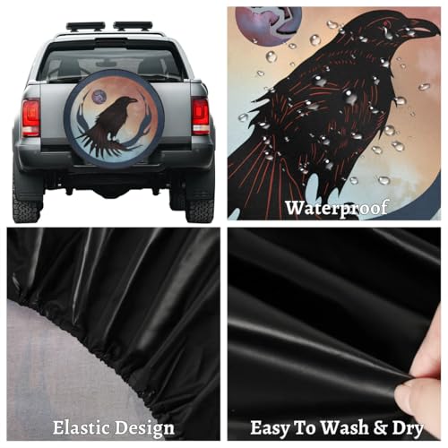 Image of Spare Tire Cover for RV Trailer, Crow Pattern Tire Covers Universal Fit for Travel Trailer Camper Jeep RV SUV Truck Waterproof Wheel Cover (15 inch for Diameter 27 inch - 29 inch)