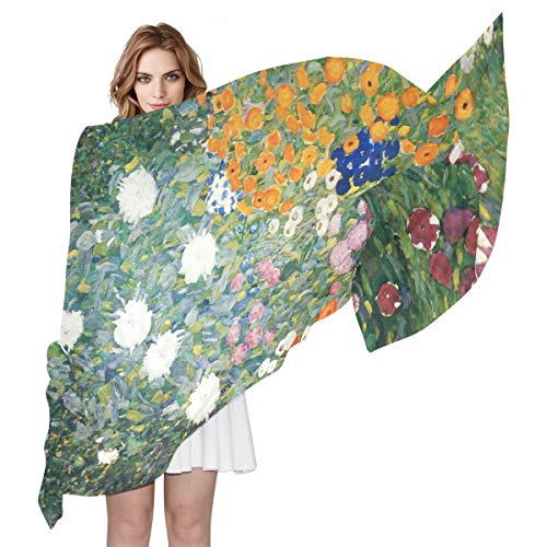 Scarfs for Women Gustav Klimt Flower Garden Lightweight Sunscreen Shawl Head Wraps3