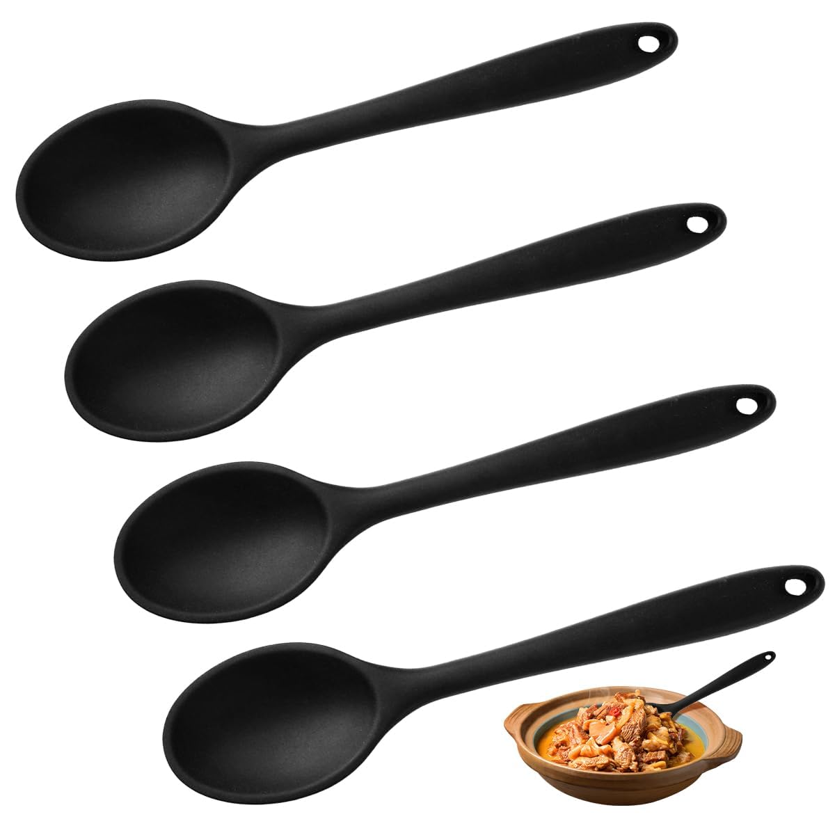 4 Pieces Silicone Mixing Spoons,Heat Resistant Silicone Spoons for Cooking