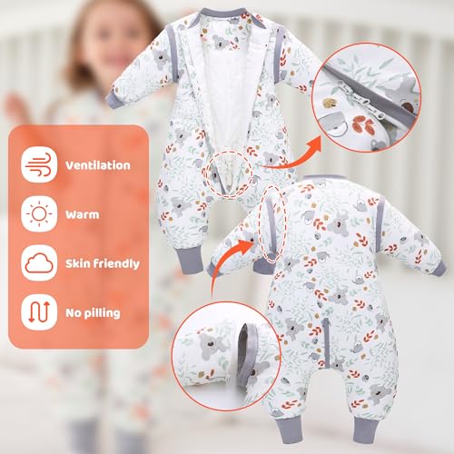 Image of LAT Winter Baby Sleep Bag with Feet,3-way zip Wearable Blanket with Removable Sleeves,Warm Sack for Toddler 2.5 TOG