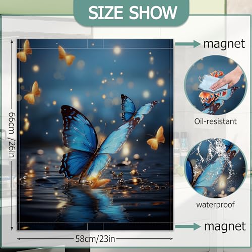 Image of Dishwasher Cover,Blue Butterflies Reusable Dishwasher Magnet Cover,Decorative Glitter Butterfly Magnetic Refrigerator Cover Front Panel Cover for Kitchen Decor 23x26 Inch