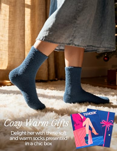 Image of TEHOOK Warm & Cozy Gifts for Women, Fluffy Fuzzy Plush Sleeping Slipper Socks - Soft Warm Fabric