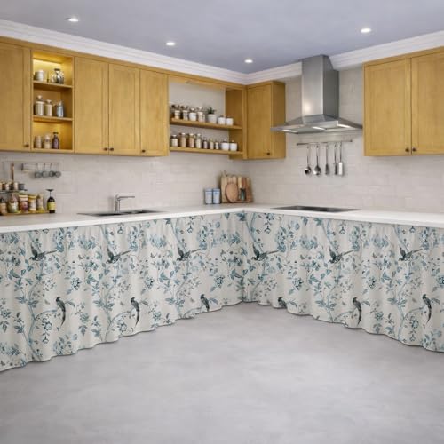 Image of LINENWALAS Under Sink Curtain for Kitchen - Pack of 2 | 150x70 cm Cotton Under-Sink Cover | Washable Storage-Hiding Curtain with Rod Pocket | Kitchen & Bathroom Cabinet Cover (Bird Paradise)