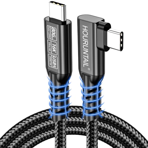 Thunderbolt 5/4/3 Cable Right Angle 4ft 1.2M 90Degree USB 4 Type C to C Compatible 80Gbps Braided Data High Speed 120Gbps Bandwidth for 16K/Dual 8K PD3.1 240W Charging iPhone MacBook Hub Docking-Black