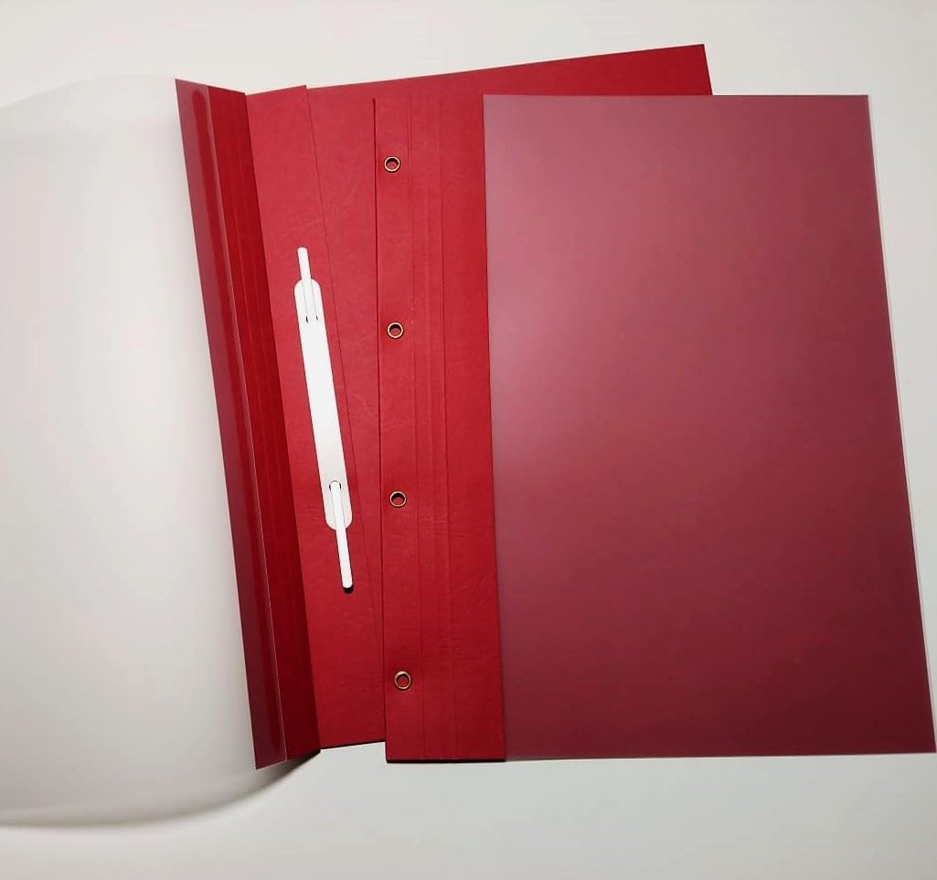 Kraftvoll Präsentationsmappen DIN A4, 4-Loch-Abheftung, 100 Blatt Kapazität, Lederoptik, Weinrot, 100 Stück