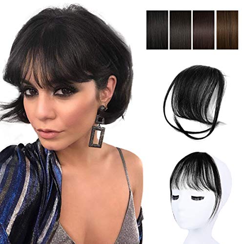 Clip in Bangs 100% Human Hair Air Bangs Extensions Front Fringe Bangs One Piece Hairpiece with Hand Made Tied Bangs for Women (Natural Black）