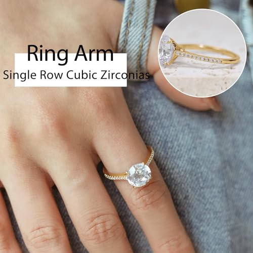 2CT CZ Round Cut Engagement Rings for Women,Women’s 925 Sterling Silver Solitaire Wedding Bands Engagement Promise Rings for Her with 18K Yellow Gold Plated Size 64
