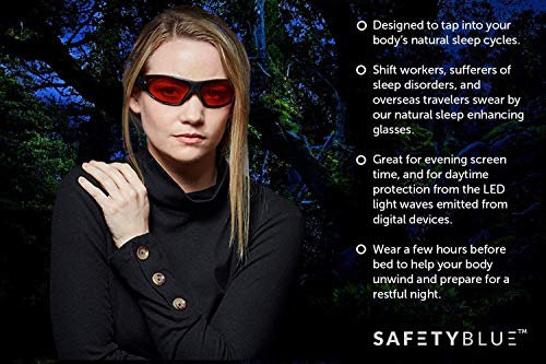 Safetyblue Sleep Savior Deluxe Red Lens Night Glasses - Blue & Green Light Blocking Glasses For Better Sleep / Increase Melatonin / Alleviate Tension / Eliminate Eye Strain / Defeat Jet Lag #TOP5