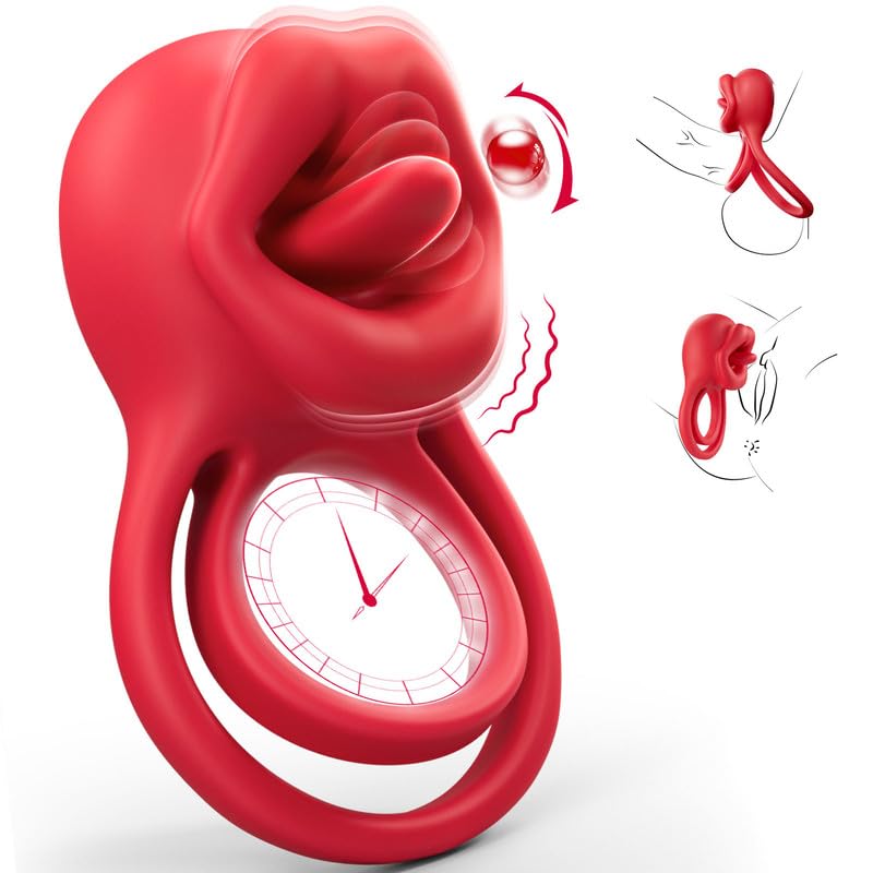 Image of Vibrating Cock Ring Sex Toys - MOOLIGIRL 3-in-1 Penis Ring Vibrator Clitoral Stimulator with Tongue Licking, 7 Modes Adult Rose Toy Couples Sex Toy for Men and Women, Vibrater Female Sex Toy