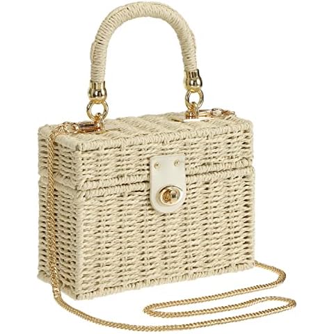 So'each Women's Handbag Wicker Square Crossbody Rattan Bag Boho Crossbody Bag (White) Cover