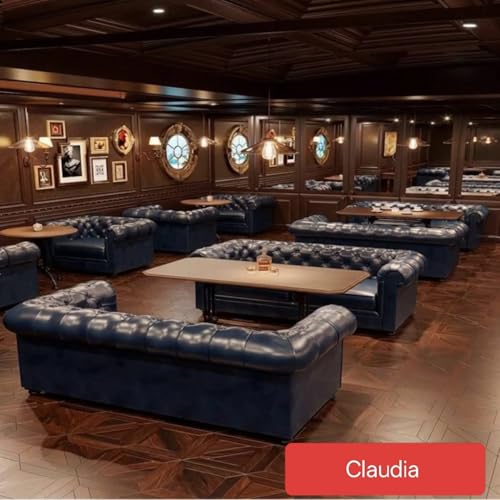 Image of Modern Classic Design Leatherette Luxury Chester Sofa Set with Button Tufted, 3+2+1=6 Seater Sofa for Living Room Home, Office and Lobby (Blue, 3+2+1=6 Seater Sofa)