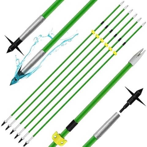 LDNUSSGEX Bow Fishing Combo Kit and Safety Slide,34in Bowfishing Arrows for Compound Bow Recurve Bow Fishing Fish Shooting Slingshot(Green,6Pcs) Cover