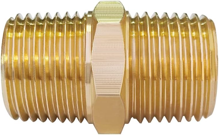 Hooshing 5PCS Brass Hex Nipple,1/2" x 1/2" NPT Male Adapter Pipe Fitting