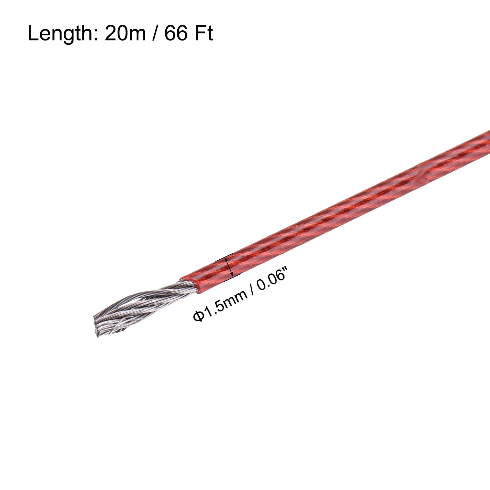 MECCANIXITY 66Ft(20M) Wire Rope 304 Stainless Steel Cable 1/16