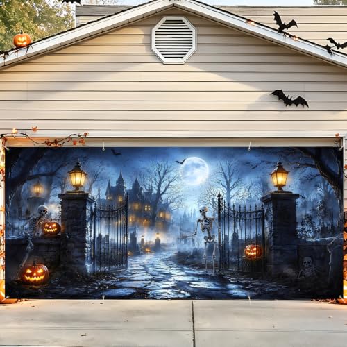 Image of Halloween Garage Door Decorations 6 x 13 ft, Skeleton Gate Cover