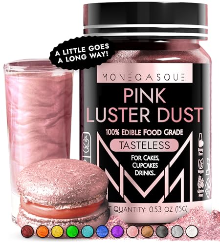 Image of MONEGASQUE Pink Edible Glitter for Drinks & Cakes, Luster Dust, 15g | Sparkle Powder, for Cocktails, Cookies & Fondant, Cocktail Garnish, Food-Grade, Vegan, for Pastry Chefs & Home Bakers