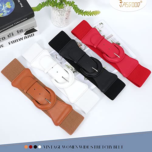 JASGOOD Women Retro Wide Stretchy Waist Belt, Vintage Chunky Buckle Belts for Dress 6
