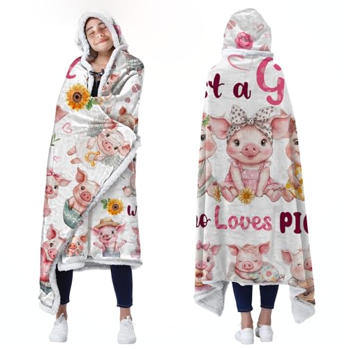 Bestshop Hooded Pig Wearable Blanket for Women Girls Pig Gifts for Christmas Valentines Day Just A Girl Who Loves Pigs Blanket Hoodie Cozy Pet Stuff Blanket47*71