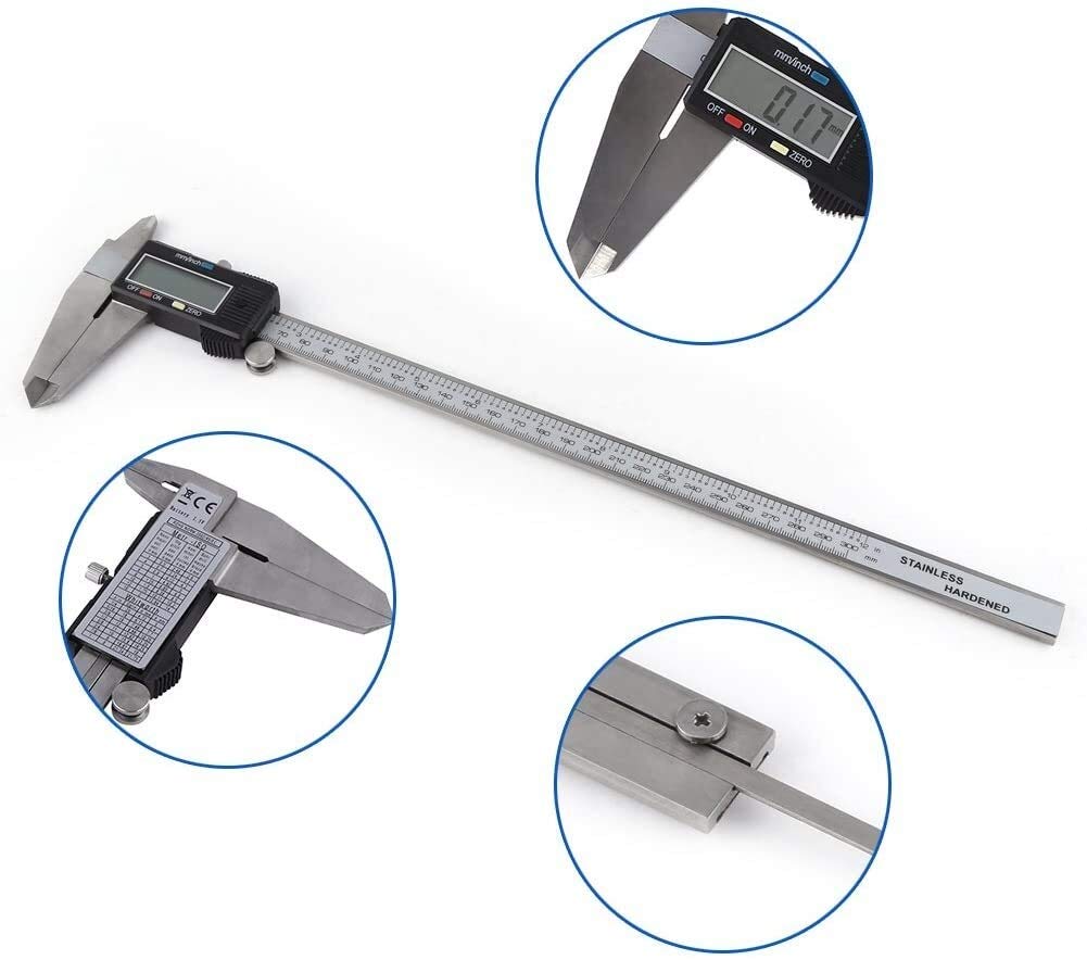 Cyfrowy zacisk, wysoka dokładność 0-300mm (12 cali) stalowa elektroniczna cyfrowa Duży wyświetlacz LCD Wiernik Mikrometr Wskaźnik Stainless Steel Miara Narzędzie