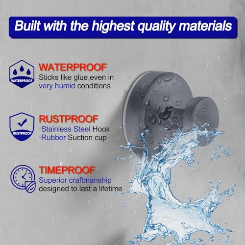 Image of Bntuk Suction Cup Hooks for Shower, Bath Robe Looafh Hook for Hanging - 2 Pack, Grey