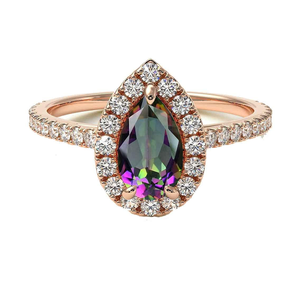 Choose Your Gemstone 18K Rose Gold Ring Pear Shape Halo Diamond Design Wedding Engagement Handmade and Fashion Jewelry for Women Girl Available in Size 4,5,6,7,8,9,10,11,12