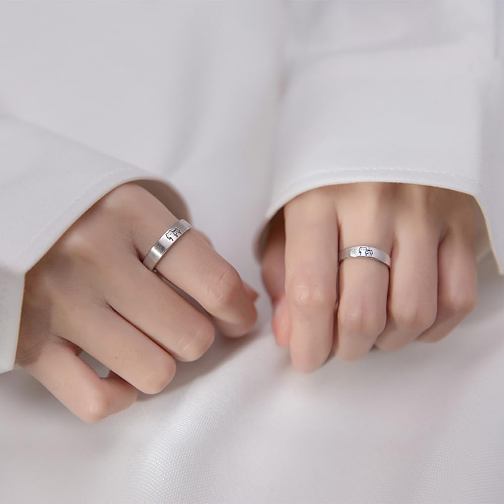 Anelli di coppia in argento sterling con bel gatto per lei e lui regolabili per compleanno matrimonio fidanzamento amore senza fine set di anelli coordinati gioielli regalo per donne e uomini, Argento