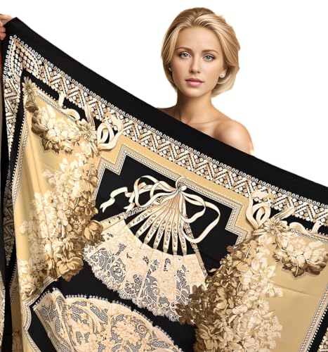 Grand foulard en mousseline de soie style asiatique beige pour sublimer vos tenues de mi-saison